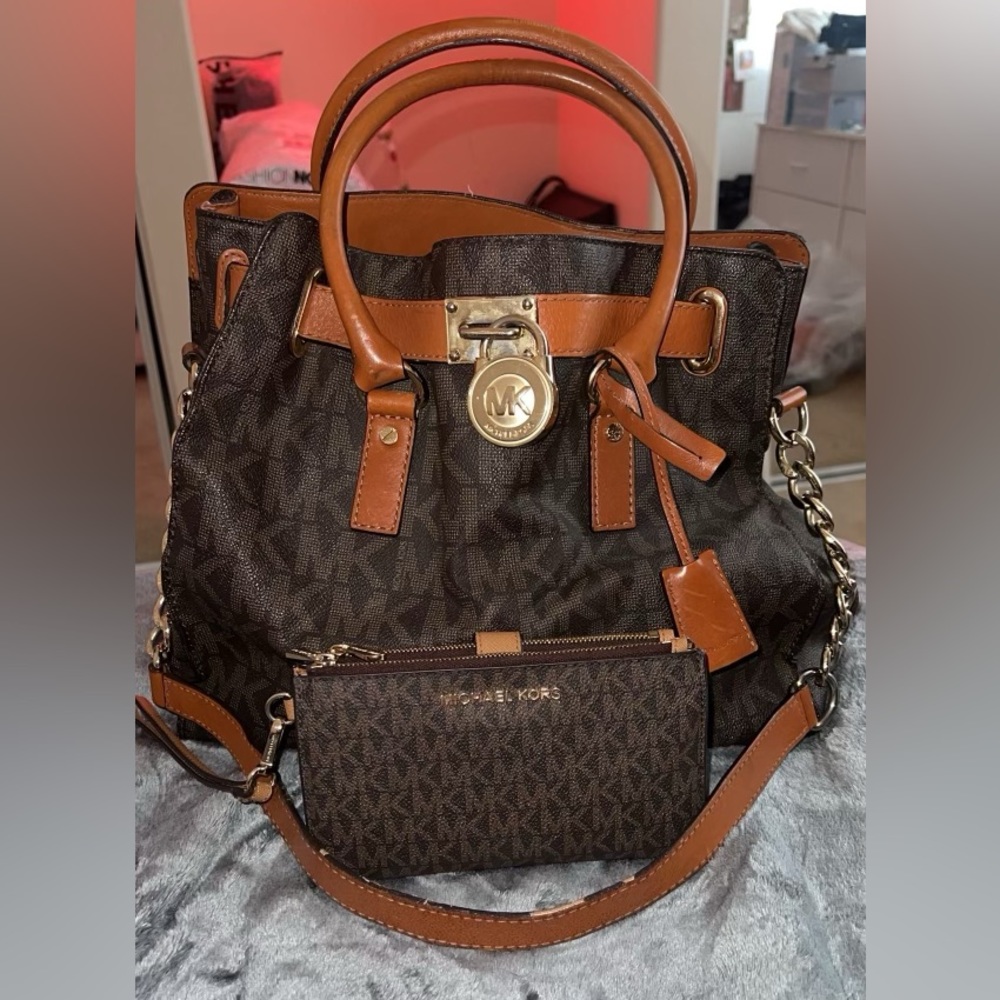 Michael Kors Brown Signature Coated Canvas and Leather Hamilton Tote